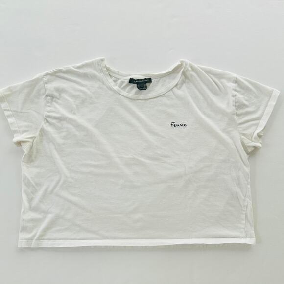 French Connection Femme Cotton Cropped T-Shirt White Size Small Crewneck Jersey - Picture 2 of 5